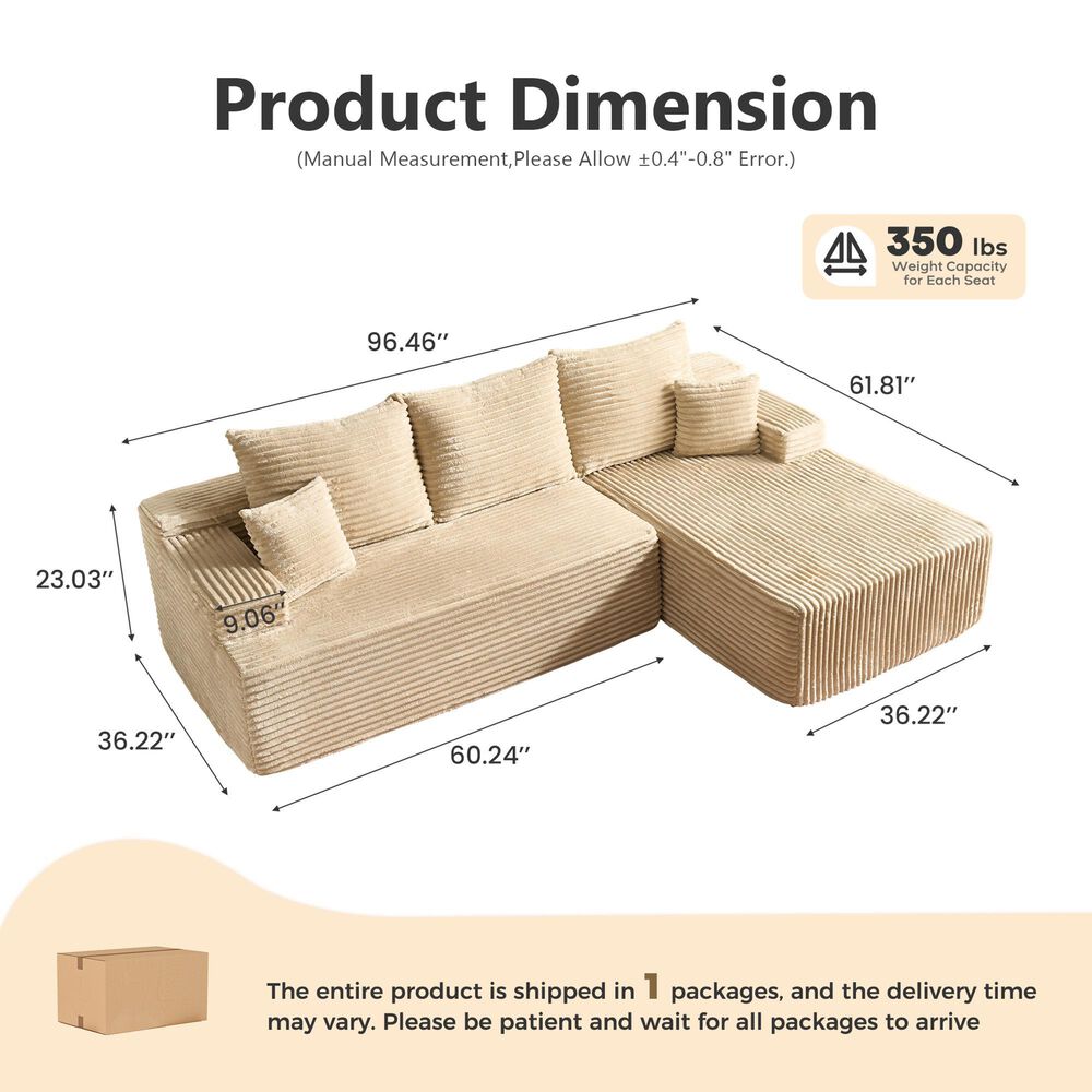 HOMLUX 2-Piece L-Shaped Sectional with Right Facing Chaise in Beige, , large