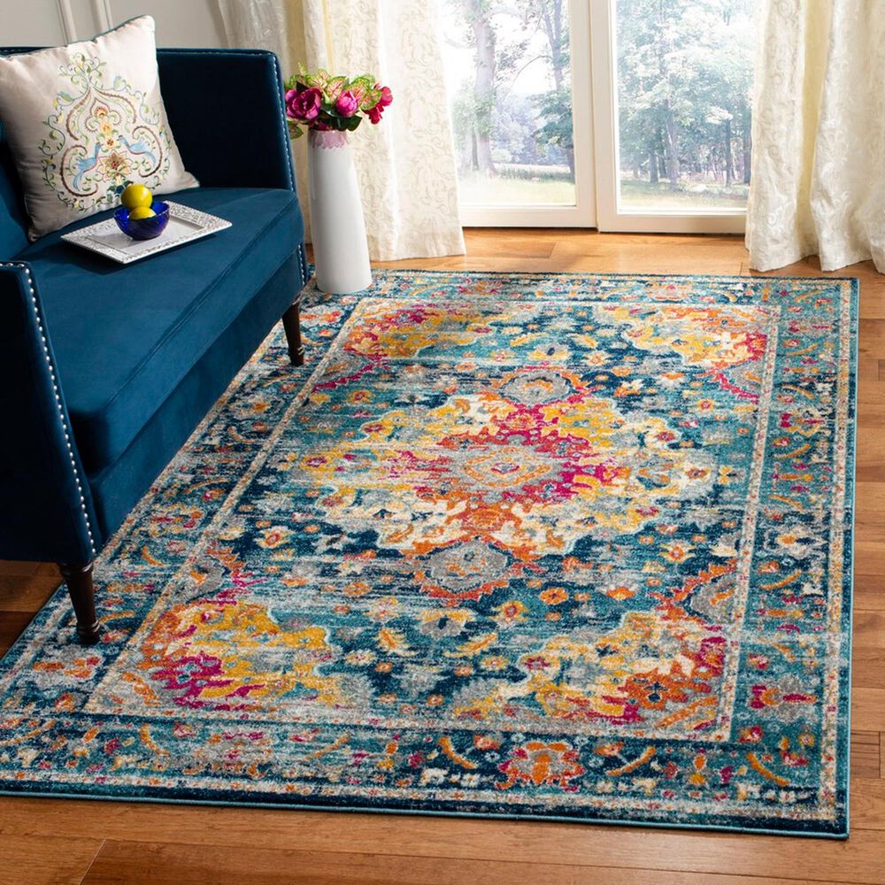 Safavieh Madison MAD154L 5&#39;3&quot; x 7&#39;6&quot; Teal and Fuchsia Area Rug, , large