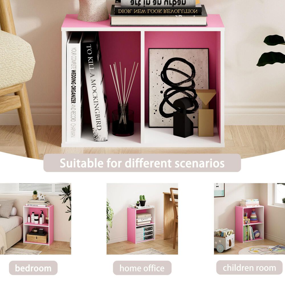 HOMLUX 2-Tier Cube Compact Storage Shelf Organizer Bookcase in Pink and White, , large