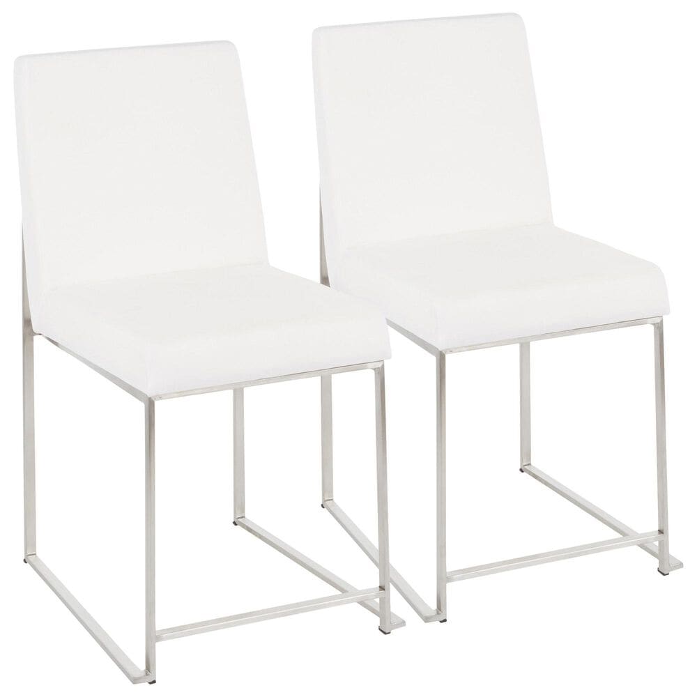 Lumisource Fuji Side Chair with White Velvet Cushion in Brushed Stainless Steel (Set of 2), , large