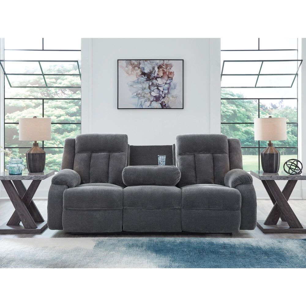 Ashley Observation Power Reclining Sofa with Drop Down Table in Steel Velvet, , large