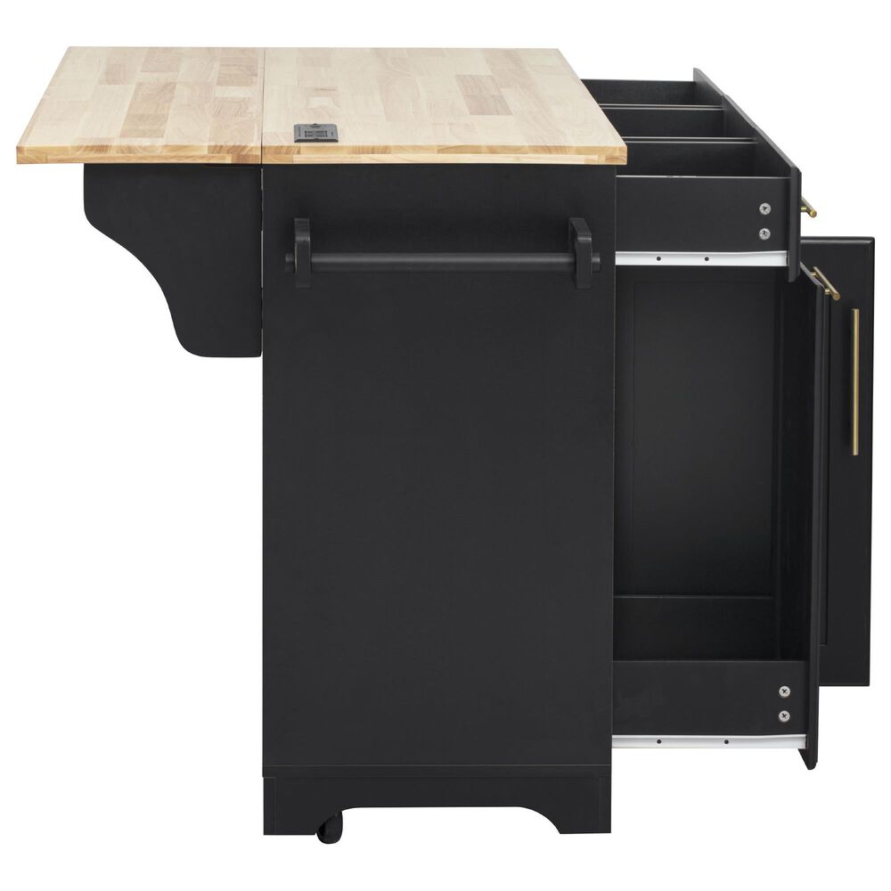 HOMLUX 59.3'' Kitchen Island with Trash Can Storage in Black and Natural, , large