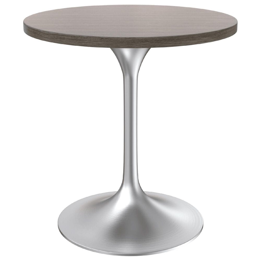 Leisuremod LeisureMod Verve Collection 27 Round Dining Table, Brushed Chrome Base with Dark Maple MDF Top, , large