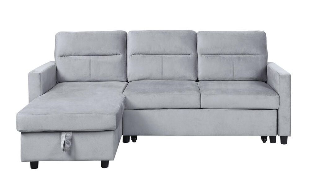 HOMLUX 81.5"W Velvet Reversible Sleeper Sectional Sofa with Storage &amp; Side Pocket, in Light Grey, , large