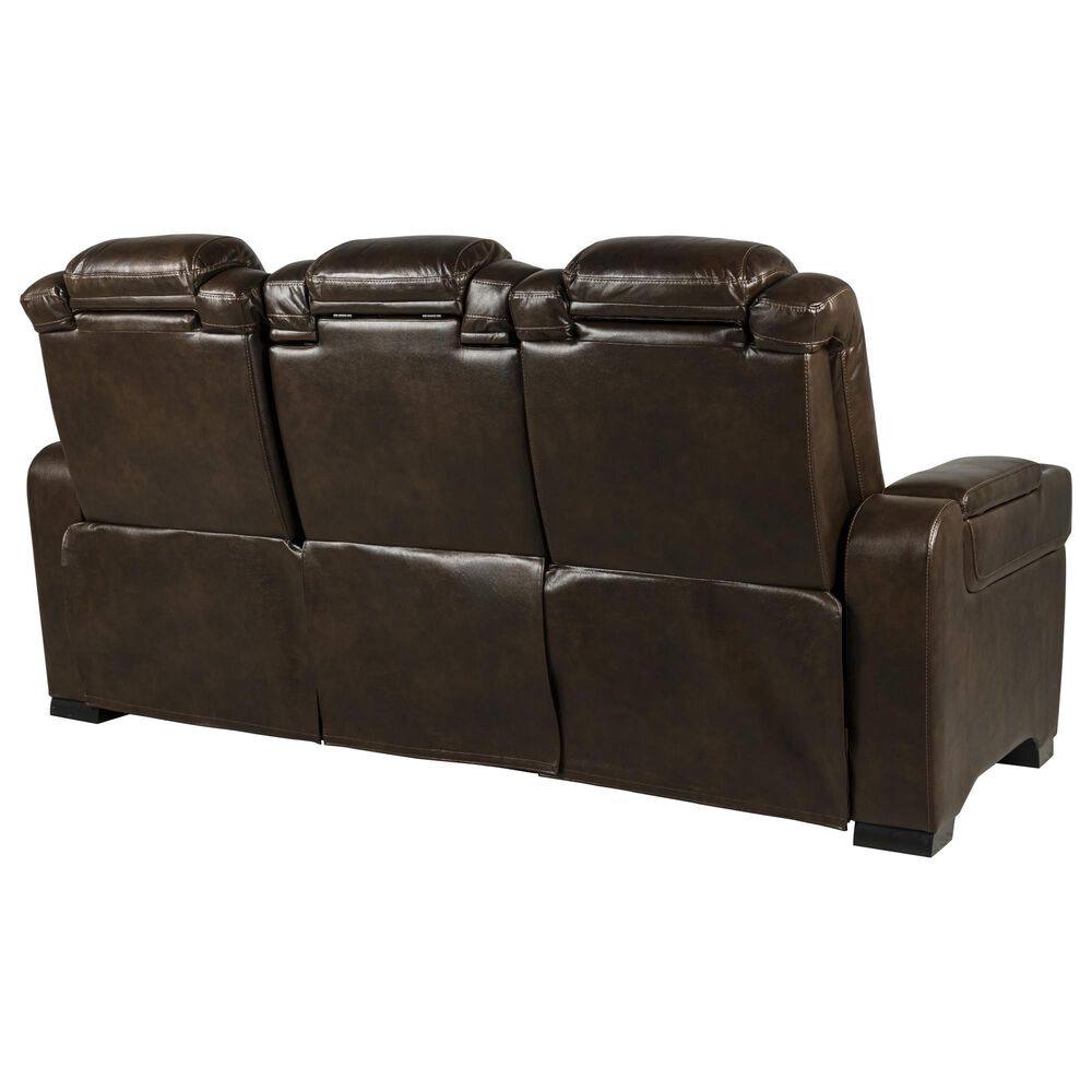Frankfurt Furniture Leather Power Reclining Sofa with Power Headrest in Brown, , large