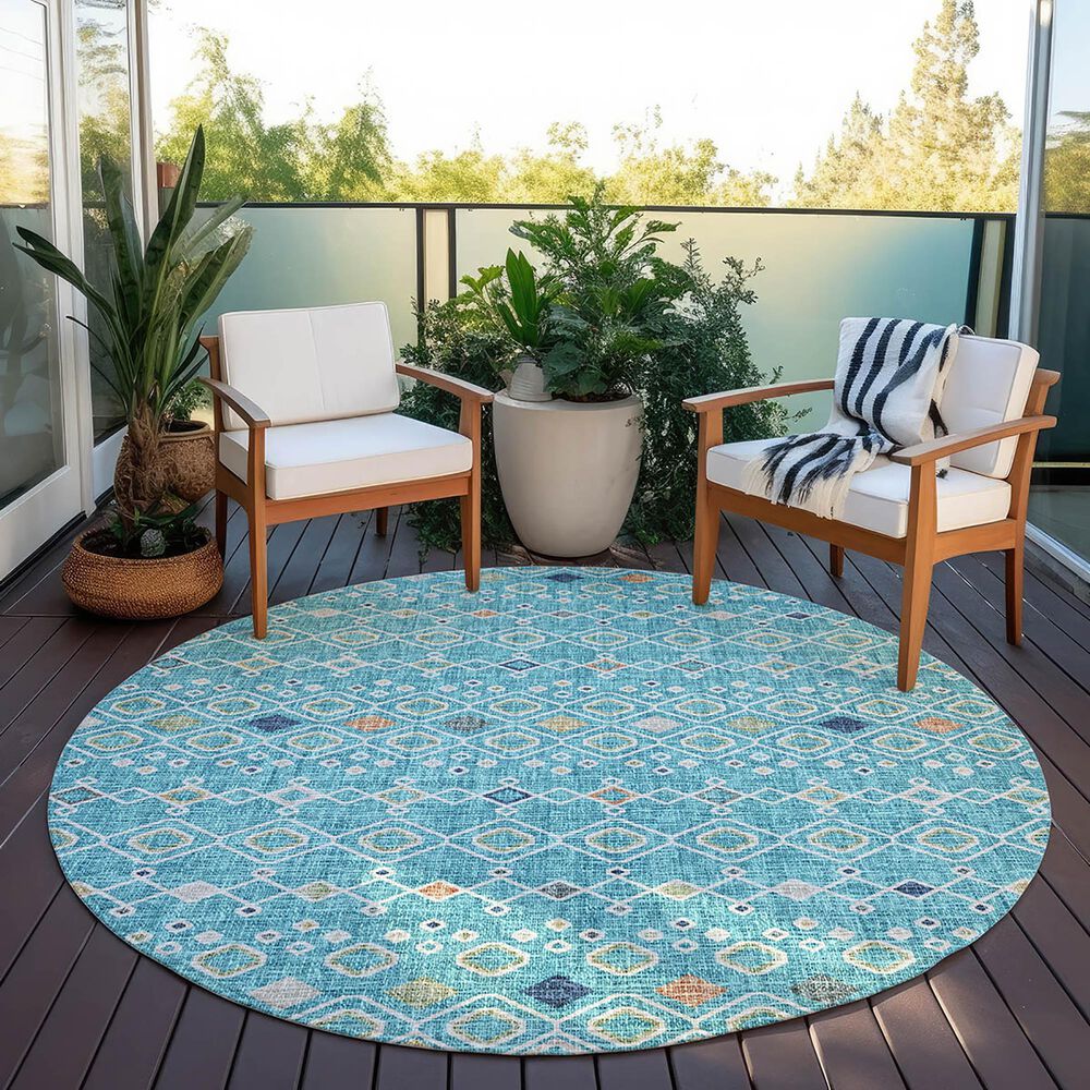 Dalyn Rug Company Portico PO4 Teal 8&#39; Round Area Rug, , large