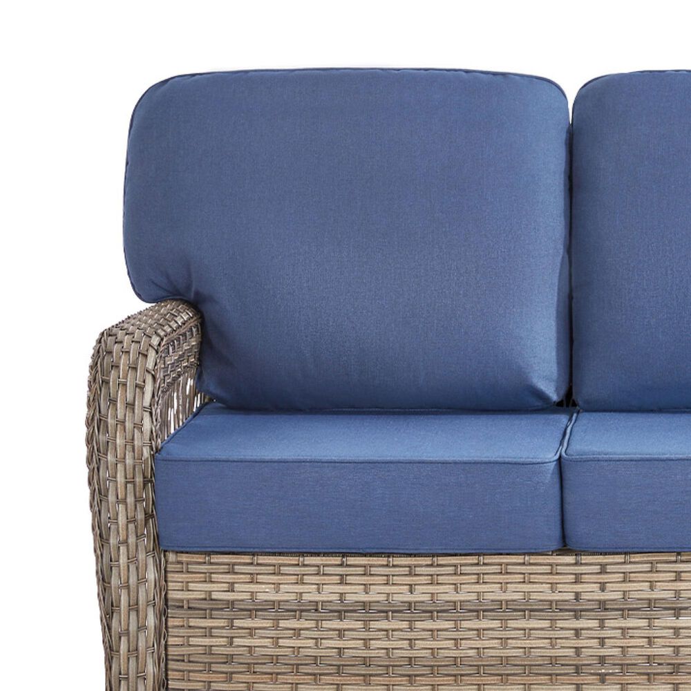 Hearth and Haven Outdoor Sofa with T-back Cushions and Gray Wicker in Blue, , large