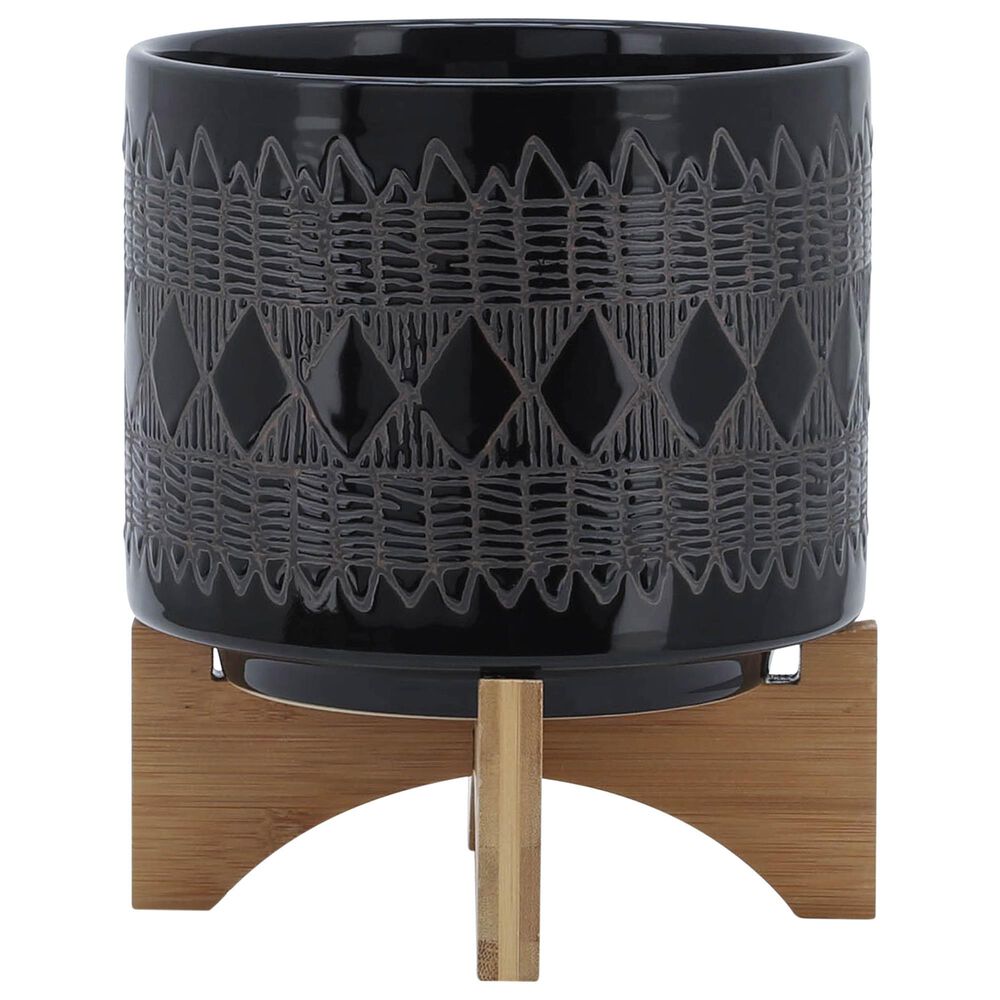 Sagebrook Home 8" Aztec Planter on Stand in Black, , large