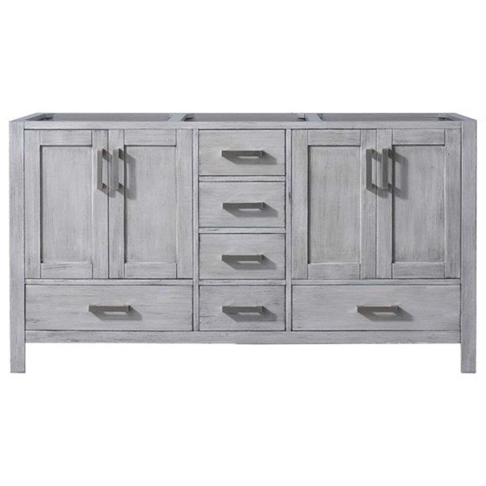 Lexora Home Jacques 60&quot; Double Bathroom Vanity in Distressed Grey with 2 cm White Cultured Marble Top and Rectangular Sinks, , large