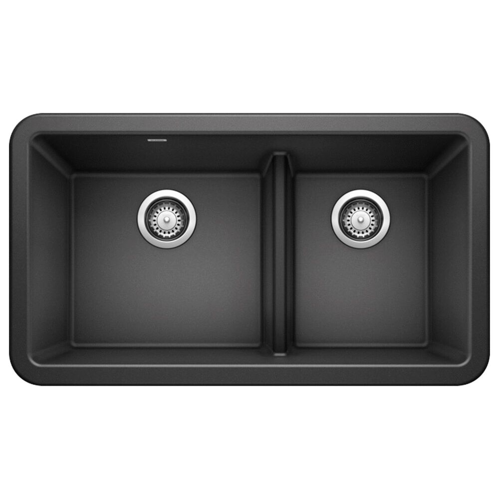 Blanco Ikon 33" Apron Double Bowl Farmhouse Sink with Low Divide in Anthracite, , large