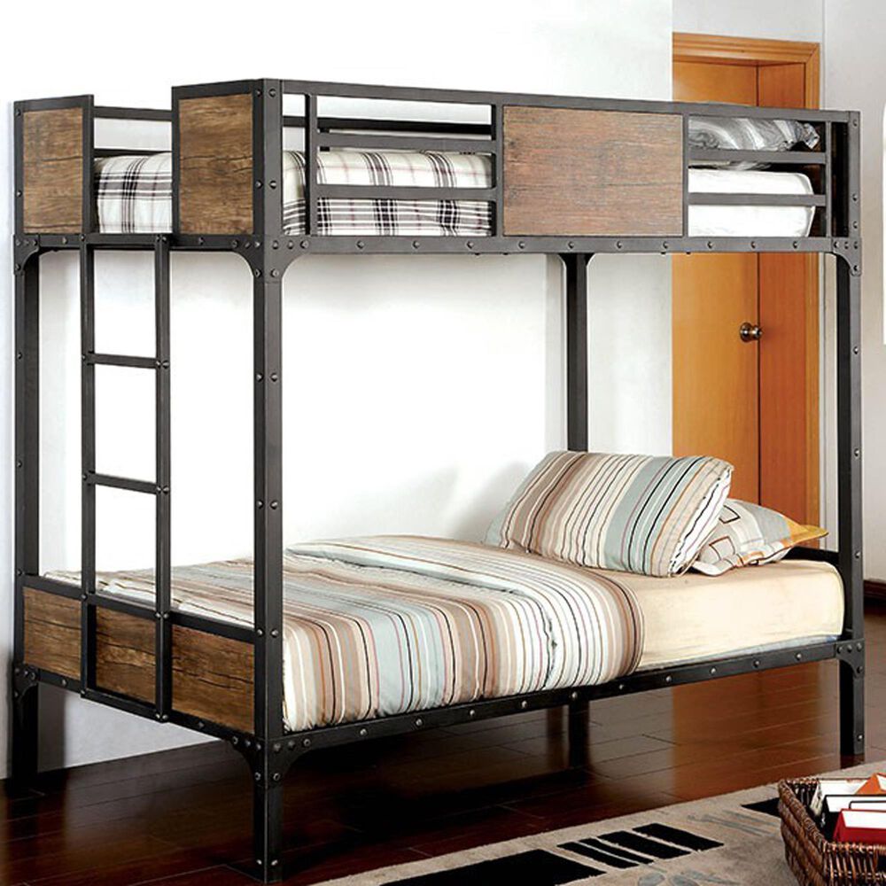 Furniture of America Clapton Twin over Twin Bunk Bed in Black and Brown, , large