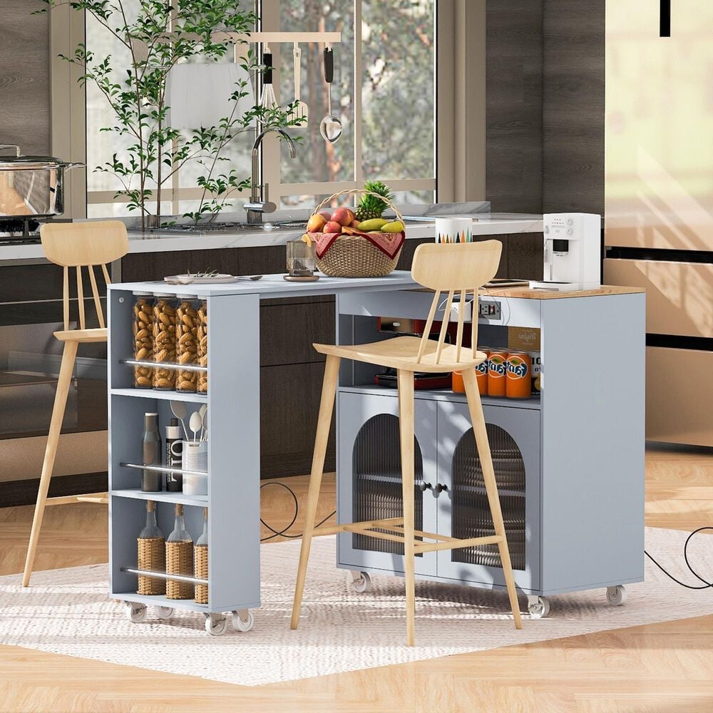 HOMLUX 56" Kitchen Island with Extended Table in Grey, , large