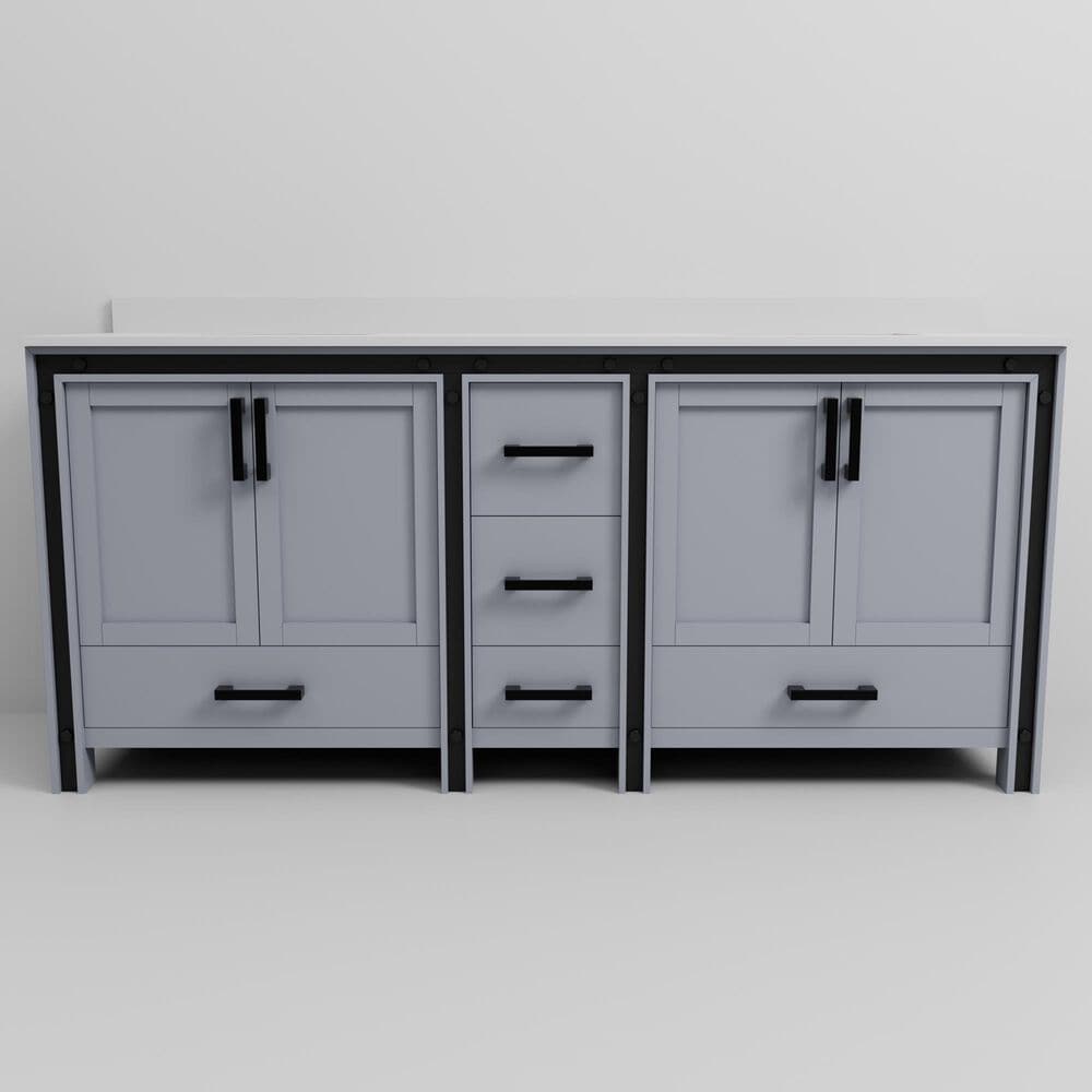 Lexora Home Ziva 80&quot; Double Bathroom Vanity in Dark Grey with 2 cm White Cultured Marble Top and Rectangular Sinks, , large