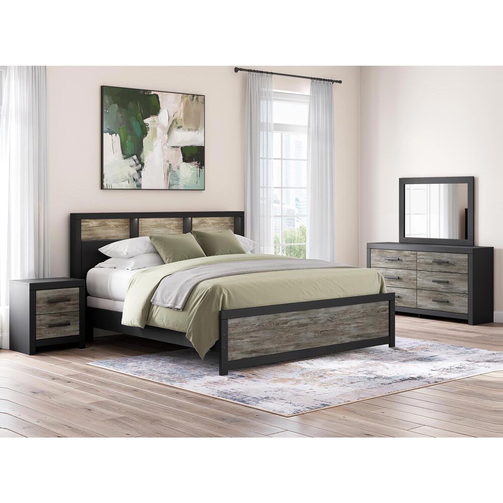 Ashley Broachmyn 4 Piece King LED Bookcase Bed Set in Black and Gray, , large