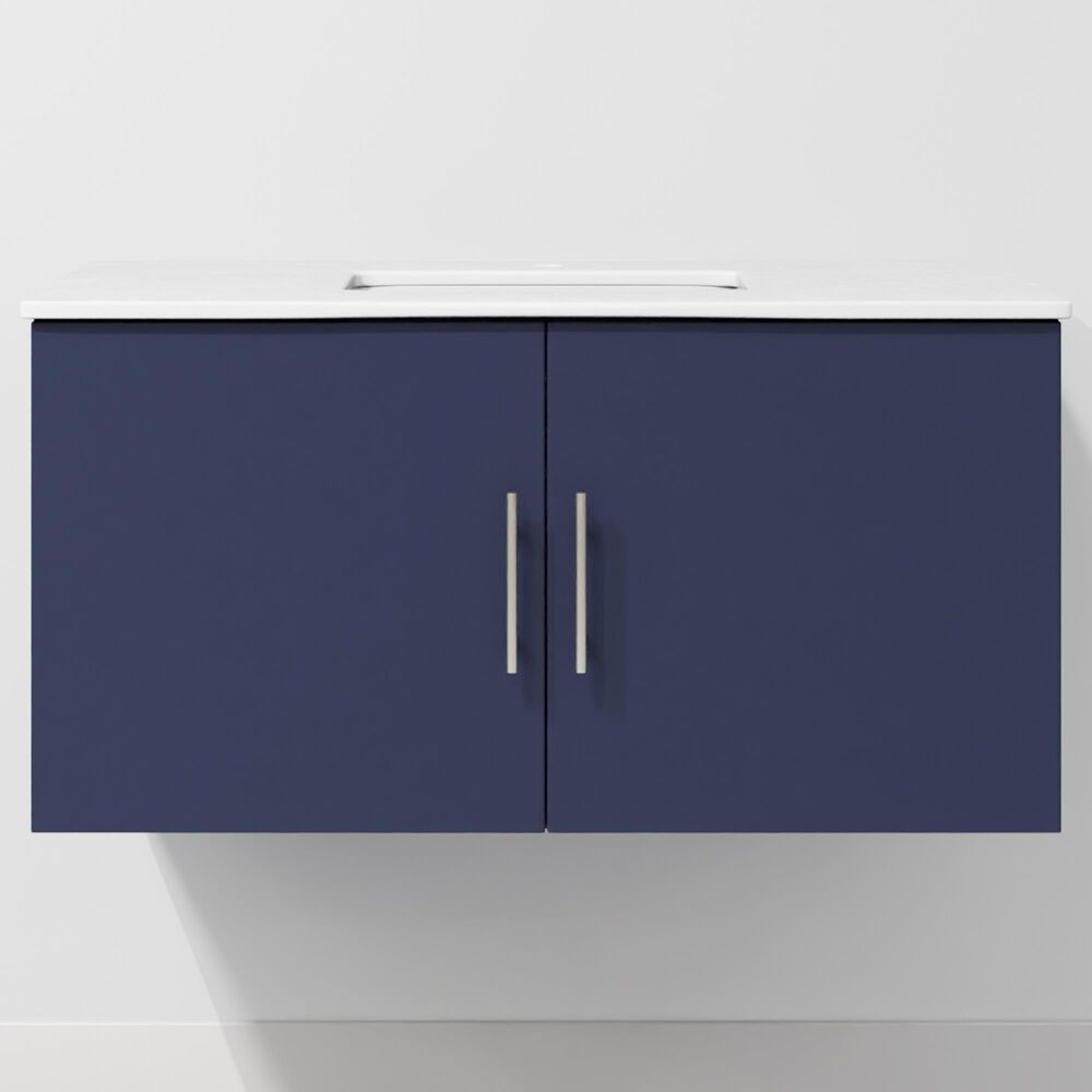 Lexora Home Geneva 36" Single Bathroom Vanity in Navy Blue with 2 cm White Cultured Marble Top and Rectangular Sink, , large
