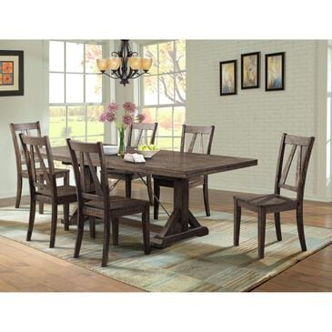 Mayberry Hill Finn Trestle Dining Table and 6 Dining Side Chairs in Walnut, , large