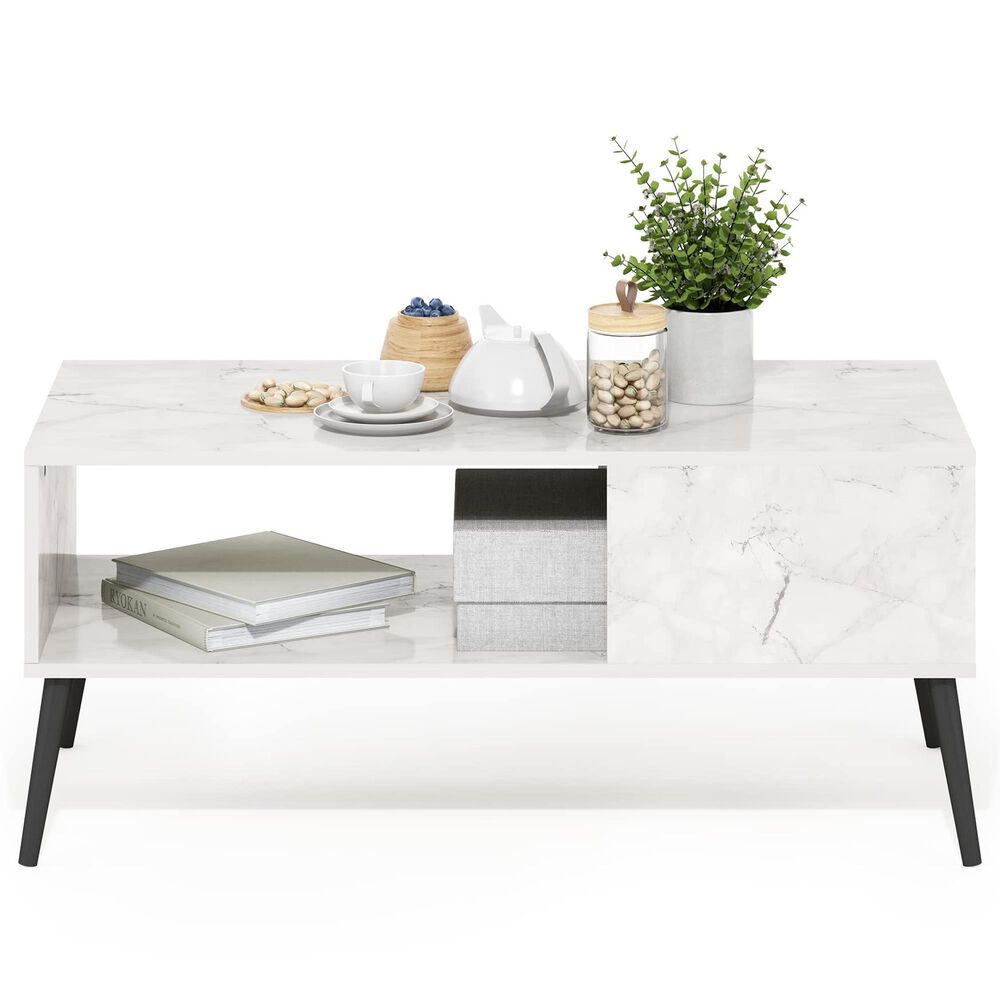 HOMLUX 2-Tier Mid-Century Modern Coffee Table in White, , large