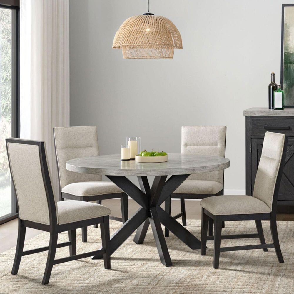 Mayberry Hill Axel 5-Piece Round Dining Set in Light Grey and Espresso, , large
