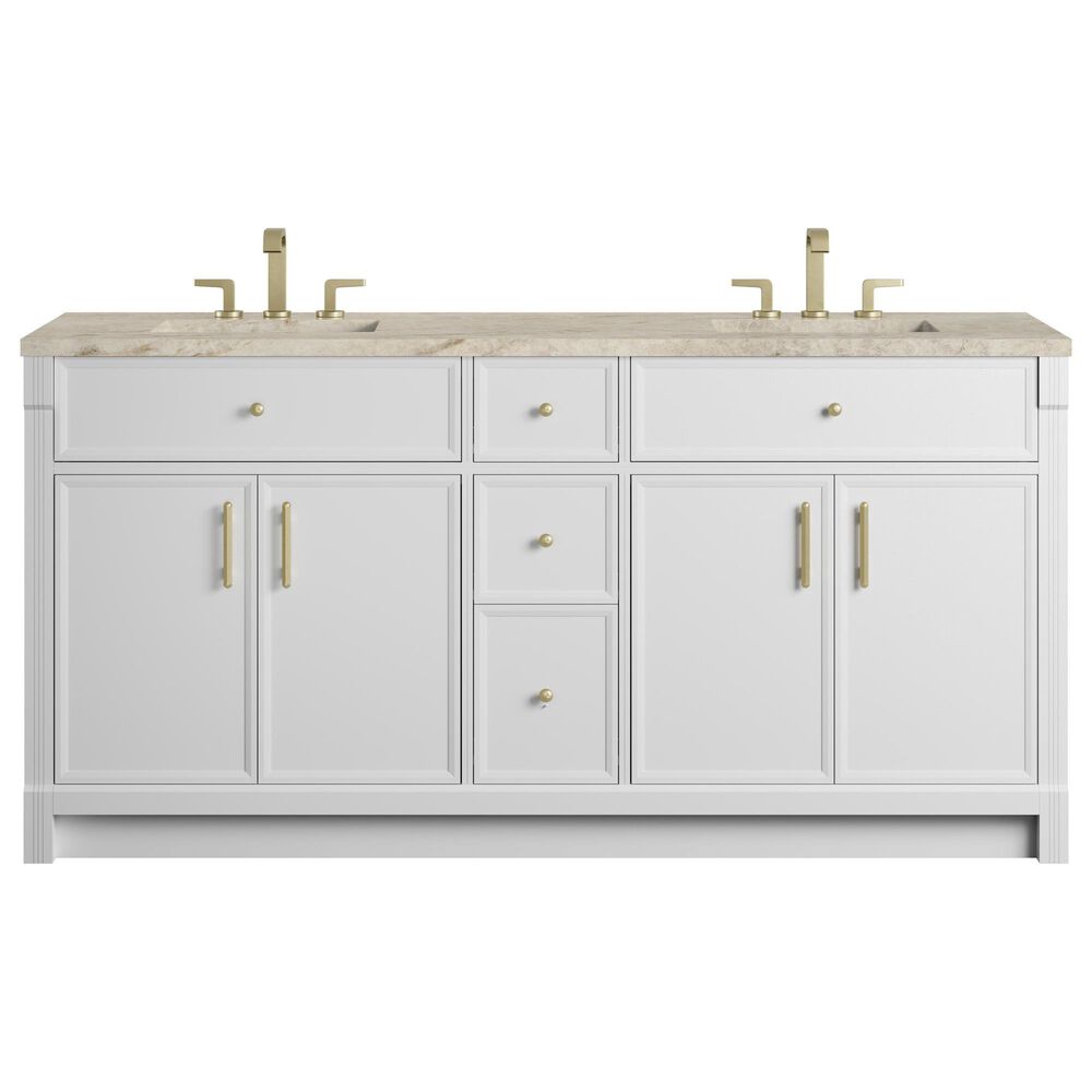 James Martin Bellshire 72" Double Bathroom Vanity in Bright White with 3 cm Tajnar Eclos Top, Rectangular Sinks and FreePower Wireless Charger, , large