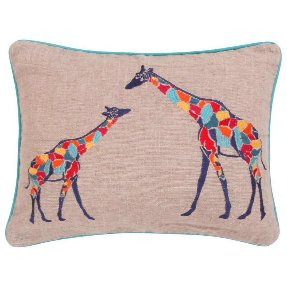 Levtex Mackenzie 14" x 18" Giraffes Burlap Lumbar Throw Pillow in Natural, Bright Blue and Multicolor, , large