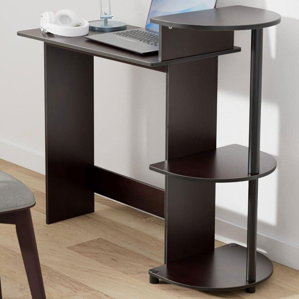 HOMLUX Compact Computer Desk with 3 Side Storage Shelves in Dark Walnut, , large