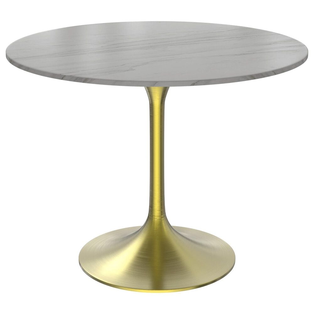 Leisuremod LeisureMod Verve Collection 36 Round Dining Table, Brushed Gold Base with Sintered Stone White Top, , large