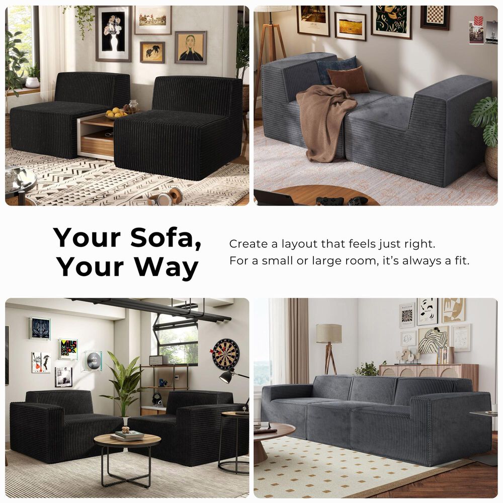 Furniture of America Facil 5-Piece Modular Track Arm Sofa Set in Black, , large