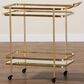 Baxton Studio Destin 2-Tier Mobile Wine Bar Cart in Brushed Gold and Clear, , large