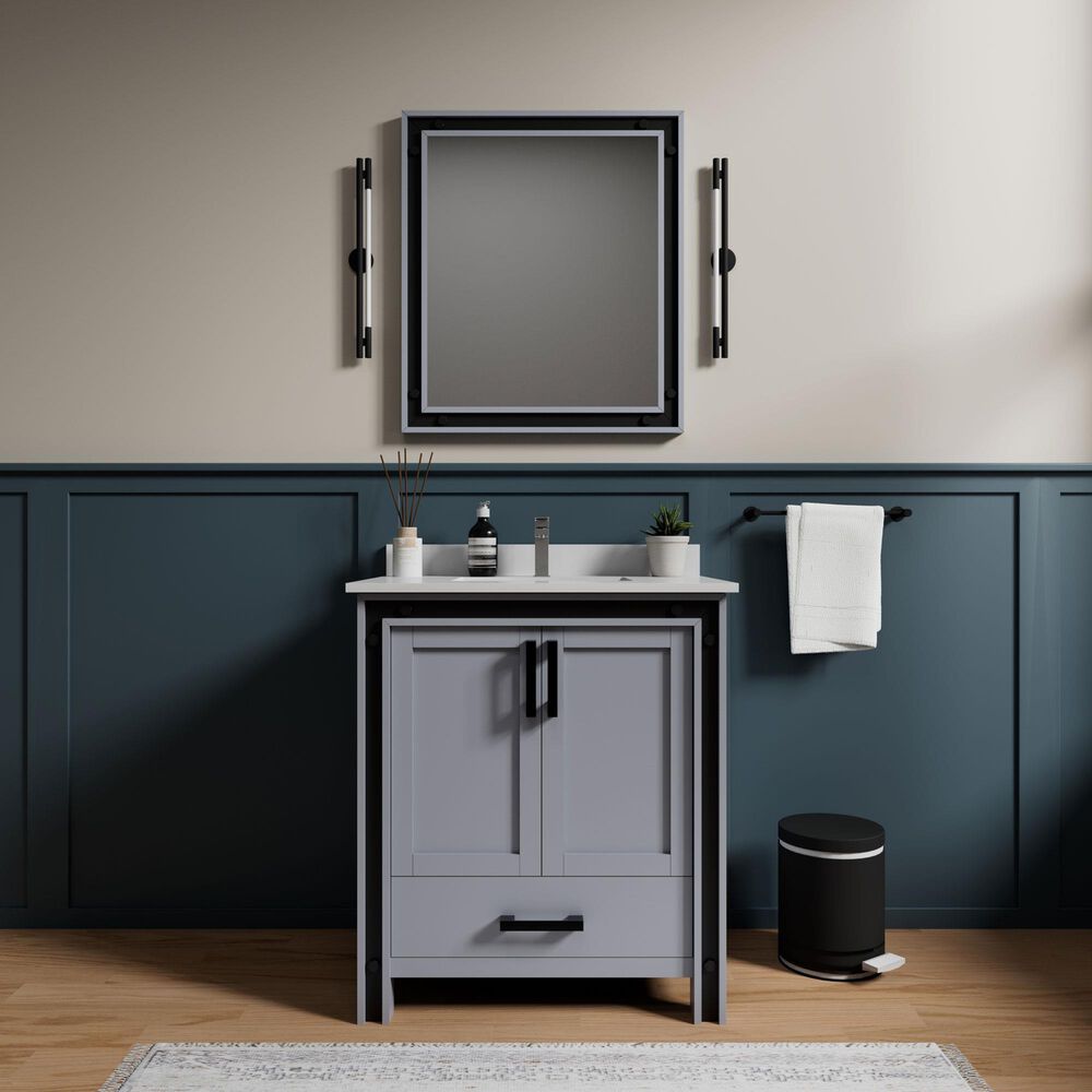 Lexora Home Ziva 30&quot; Single Bathroom Vanity in Dark Grey with 2 cm White Cultured Marble Top and Rectangular Sink, , large