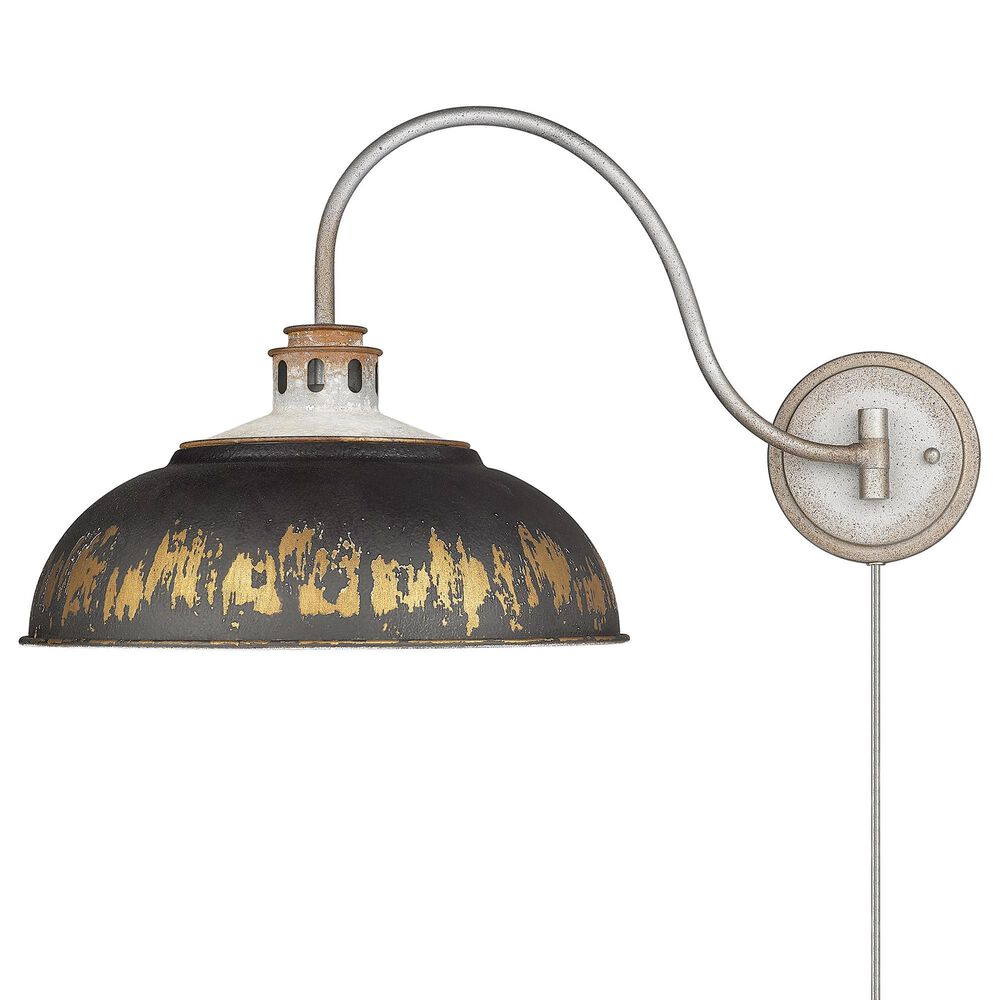 Golden Lighting Kinsley 1-Light Wall Sconce with Antique Black Shade in Aged Galvanized Steel, , large