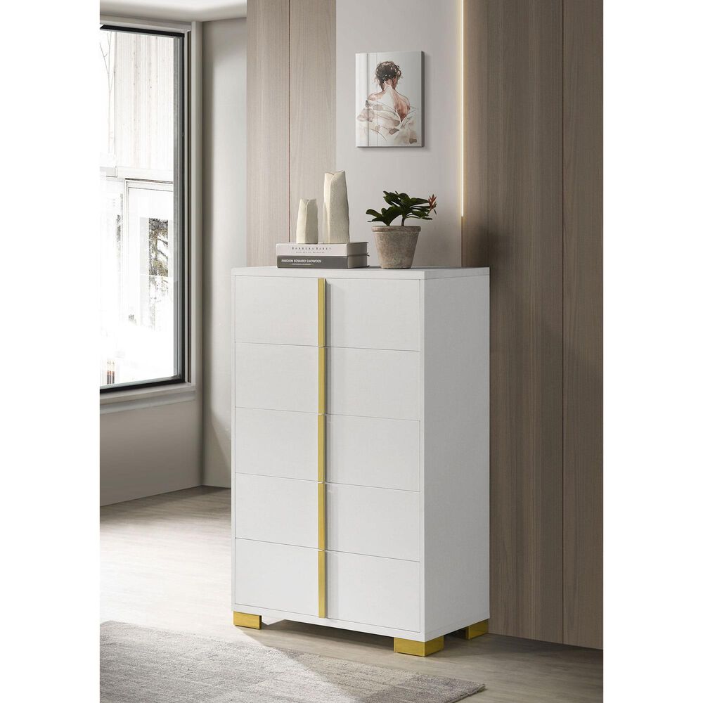 Pacific Landing Marceline 5-Drawer Chest in White and Gold, , large