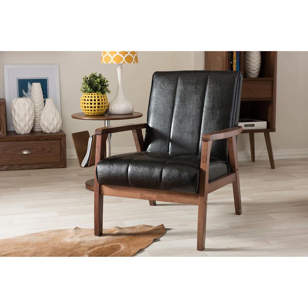 Baxton Studio Nikko Lounge Chair with Cocoa Leg in Black , , large