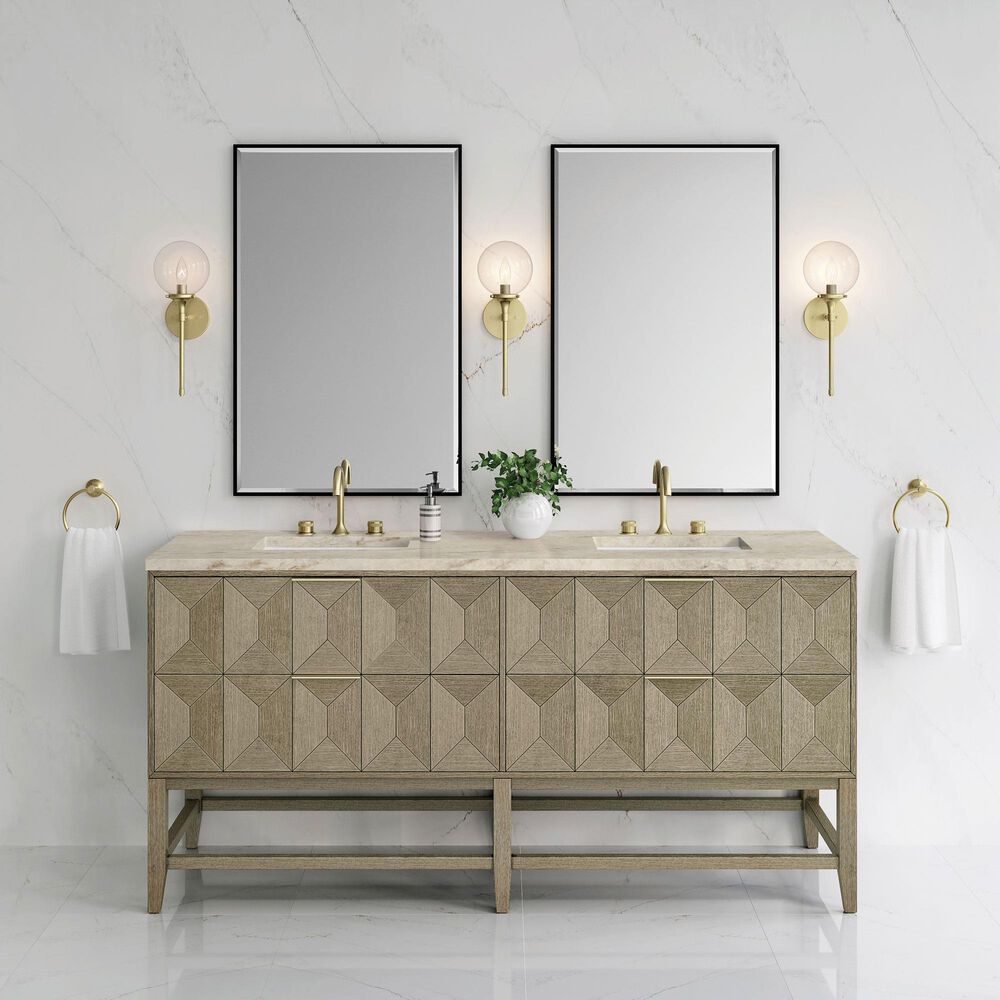 James Martin Emmeline 72" Double Bathroom Vanity in Pebble Oak with 3 cm Tajnar Eclos Top and Rectangular Sinks, , large