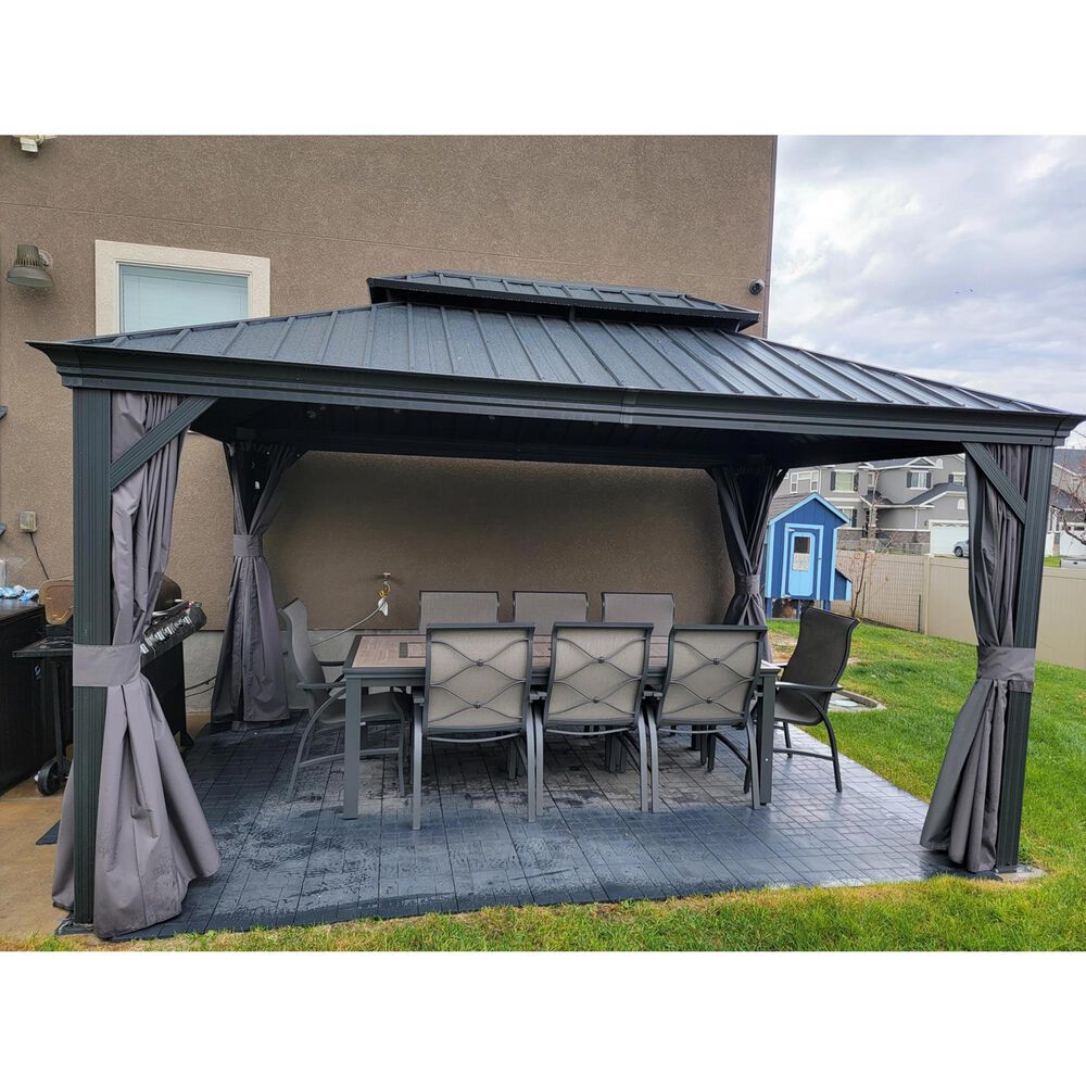 HOMLUX 14-ft x 10-ft Permanent Hardtop Gazebo Gray Gazebo with Hardtop Roof (Screen Included), , large