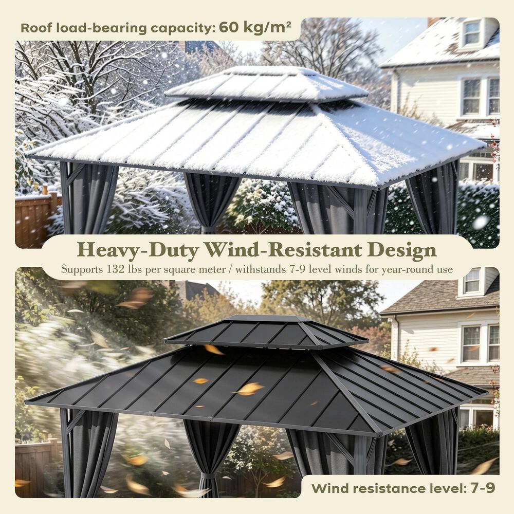 HOMLUX 10' x 12' Patio Hardtop Gazebo with Aluminum Posts in Dark Gray, , large