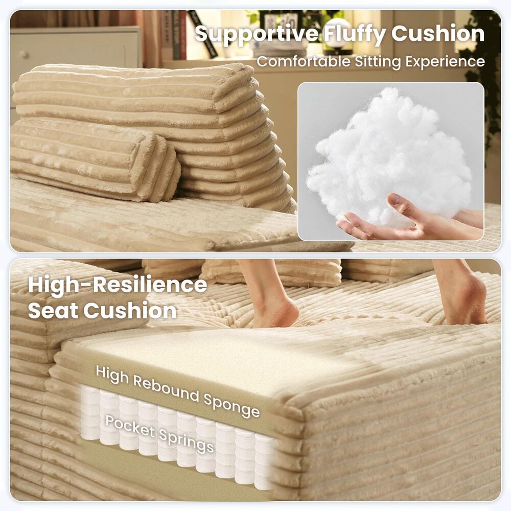 Homlux Cloud Faux Fur Chaise Lounge with Plush Pillows in Beige, , large