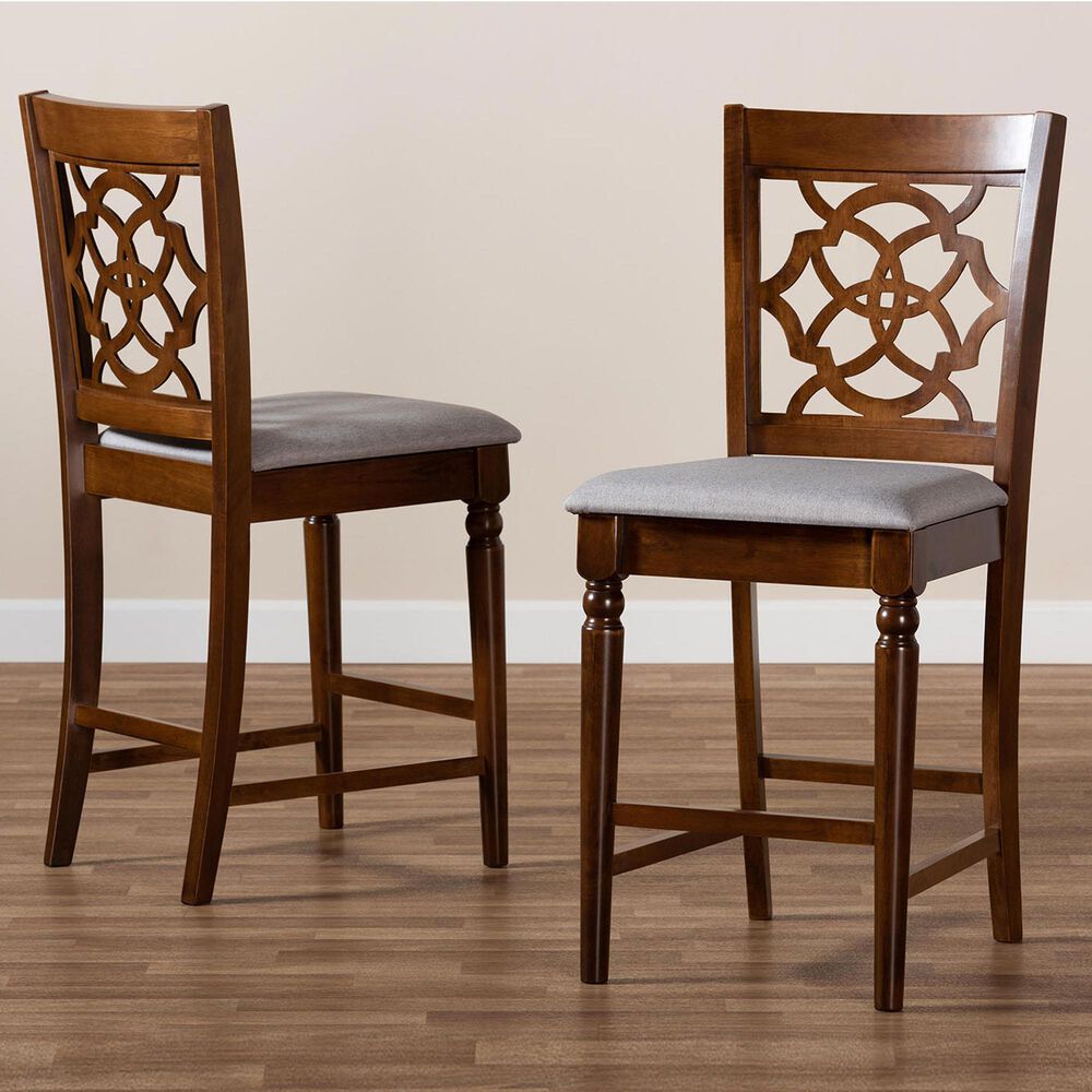 Baxton Studio Oscar Counter Height Chair in Grey and Walnut Brown (Set of 2), , large