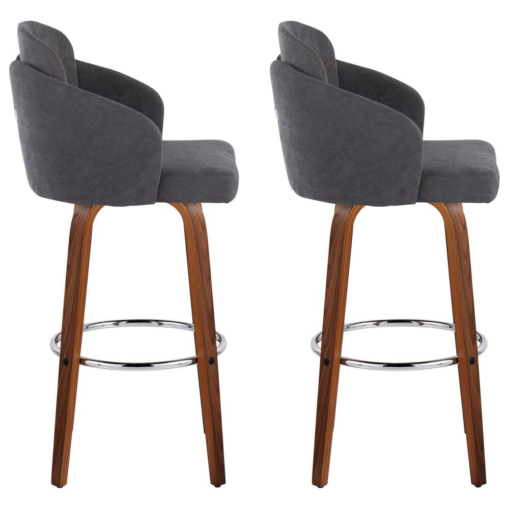 LumiSource Dahlia Swivel Bar Stool with Grey Upholstery in Walnut and Chrome (Set of 2), , large