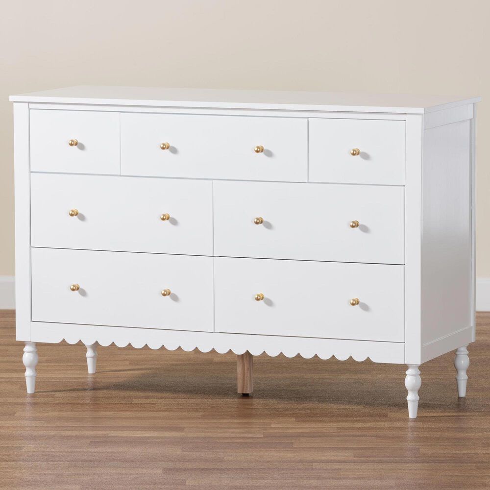 Baxton Studio Roni 7-Drawer Dresser in White, , large