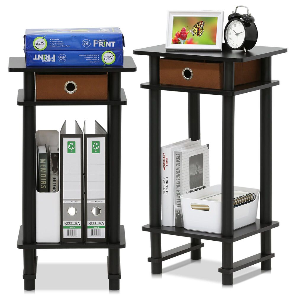 HOMLUX Tall End Table with Bin in Espresso and Black (Set of 2), , large