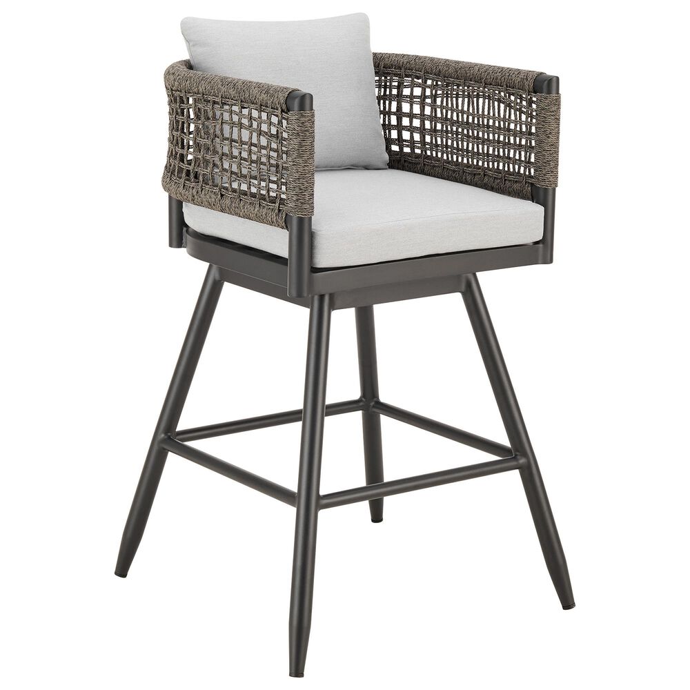 Blue River Alegria Patio Swivel Counter Height Bar Stool with Light Gray Cushion in Black, , large