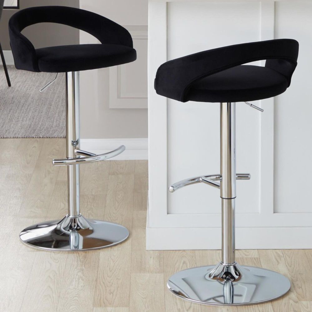 LumiSource Grotto Swivel Adjustable Bar Stool with Black Velvet Upholstery in Chrome (Set of 2), , large