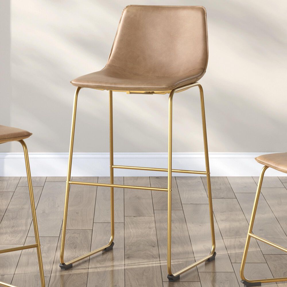Ashley Ciabori 28.38" Faux Leather Barstool in Gold, , large