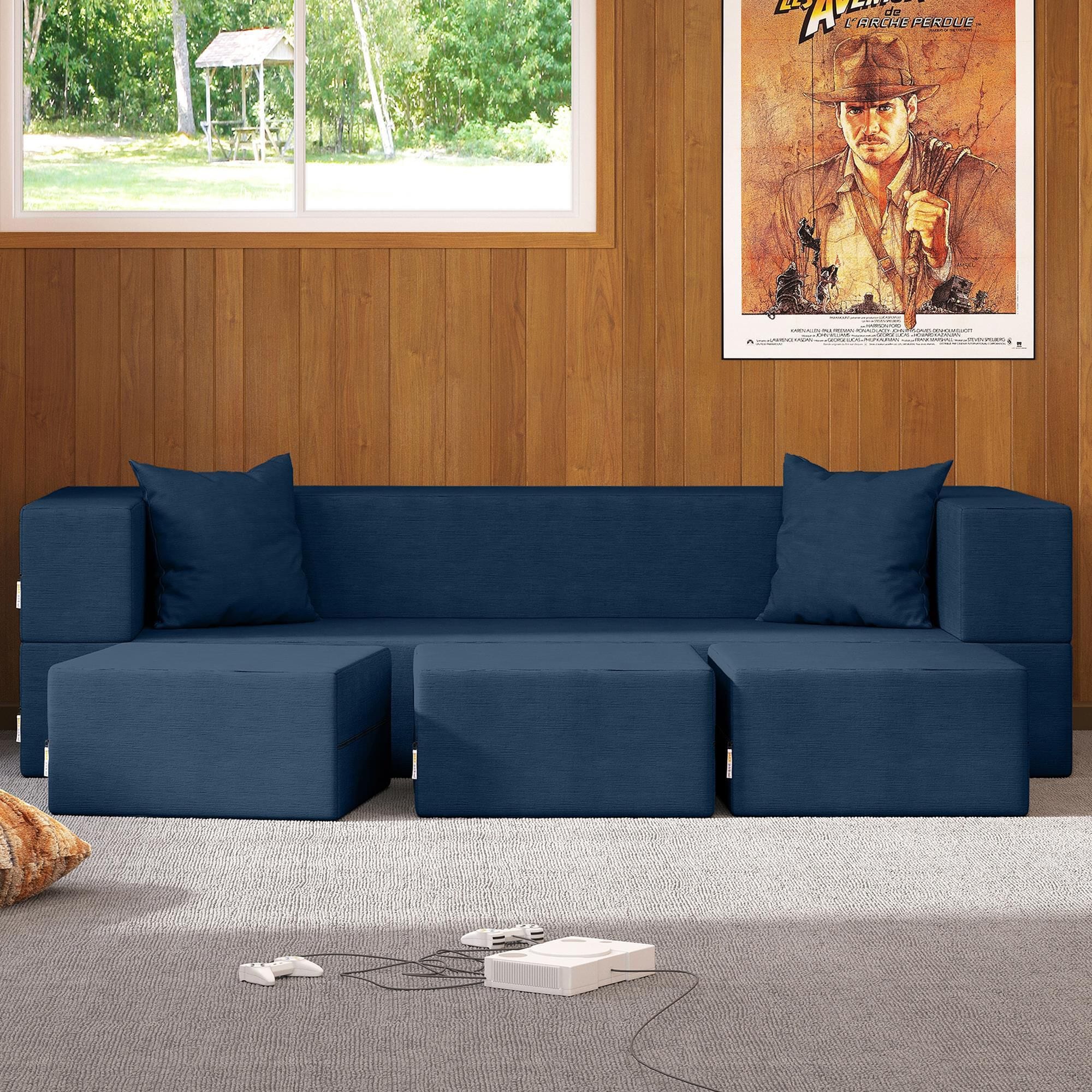 Jaxx Zipline 3-Piece Stationary Convertible Sleeper Sofa in Indigo