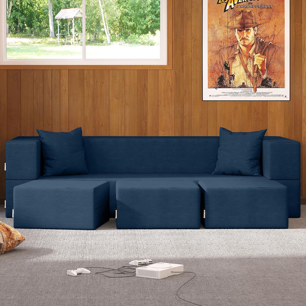 Jaxx Zipline 3-Piece Stationary Convertible Sleeper Sofa in Indigo Velvet, , large