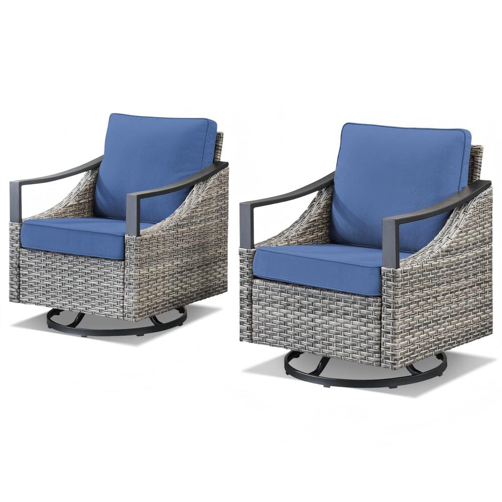 Sunwell Garden Patio Swivel Glider Chair with Gray Frame and Rocking Back in Navy (Set of 2), , large