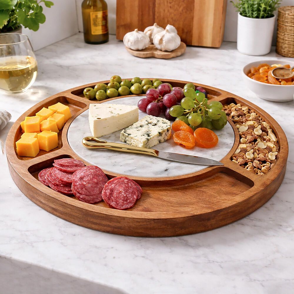 Housewares International 14" Round Acacia Serving Board with Cheese Knife in Brown, , large