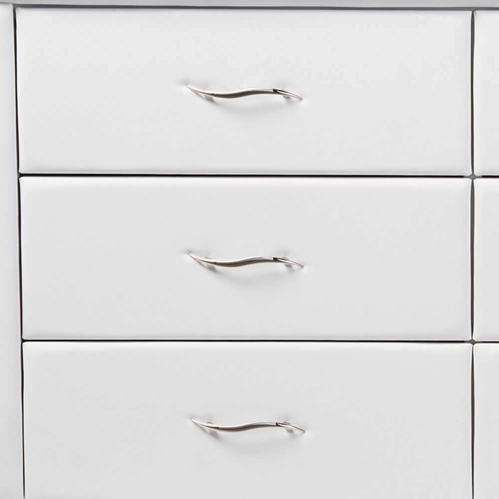 Baxton Studio Enzo 6-Drawer Dresser with White Upholstered in Stainless Steel, , large