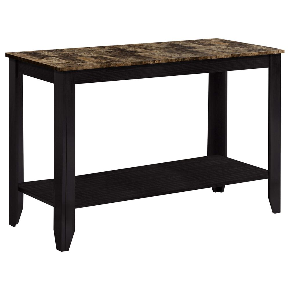 Monarch Specialties 44"L Accent Table in Cappuccino with a Marble-look Top Finish, , large