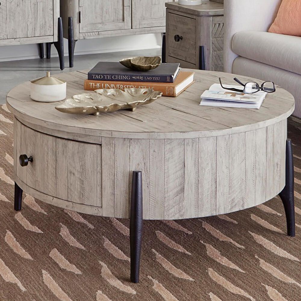 Riva Ridge Zane Round Cocktail Table in Parchment and Black, , large